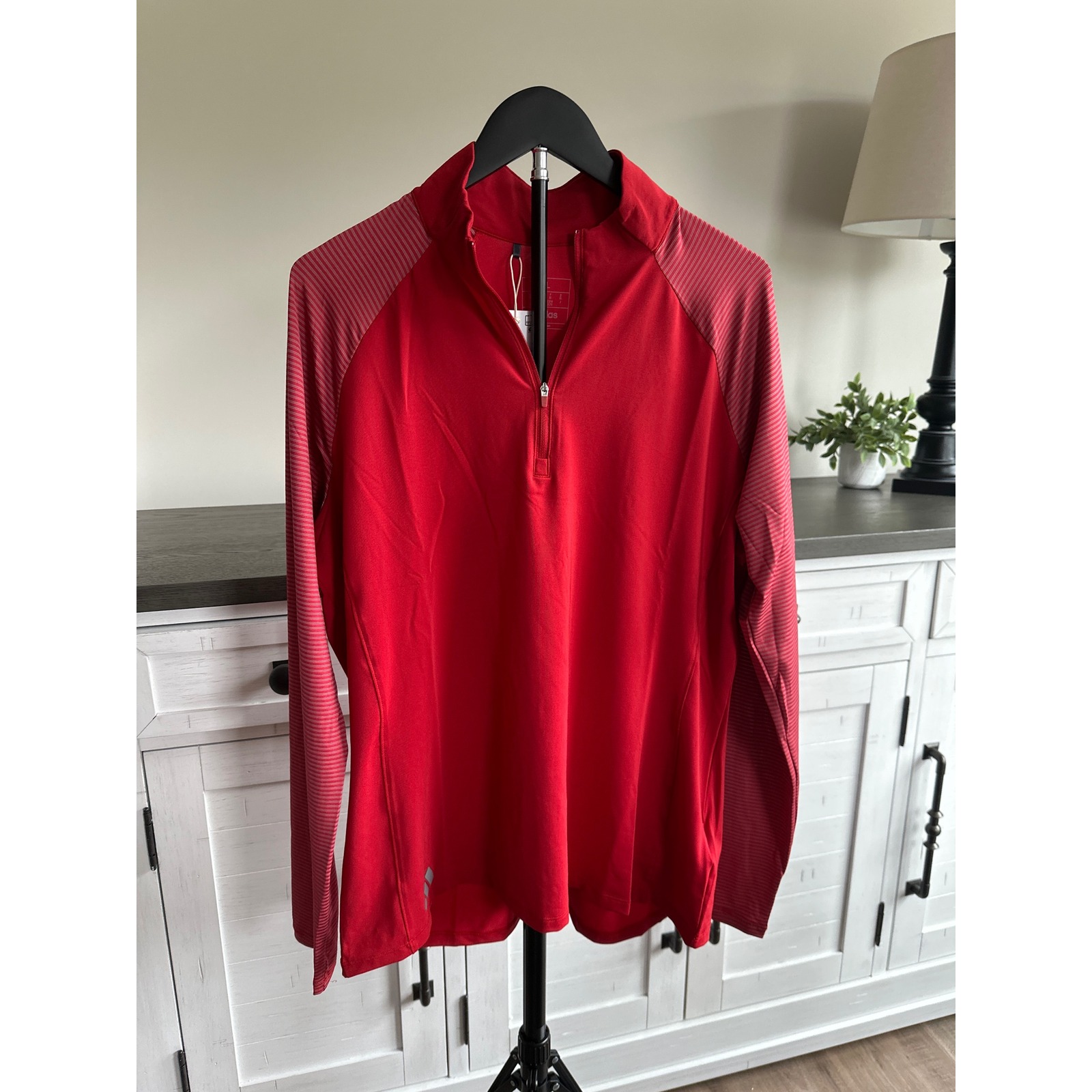 Adidas Golf Quarter Zip Pullover Sweatshirt Red Striped Sleeve Xl New